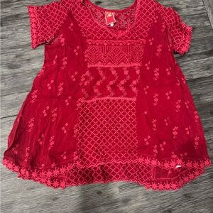Johnny Was Red Embroidered Blouse